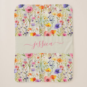 Cobertor Sherpa Nome de letra maiúscula aquarela flores silvestres