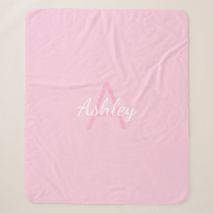 Cobertor Sherpa Nome de Menina com Monograma Fofo Rosa e Branco