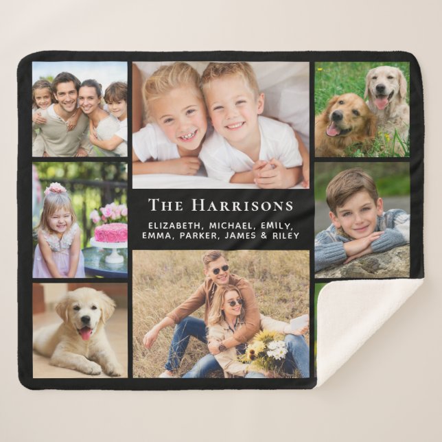 Cobertor Sherpa Nome do Monograma da Família 8 Colagem de Fotos Pr (Frente (Horizontal))