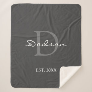 Cobertor Sherpa Nome do Monograma da Família de Script Branco da 