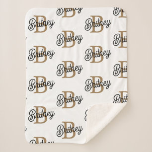 Cobertor Sherpa Nome do Monograma Elegante Moderno Script Dourado 