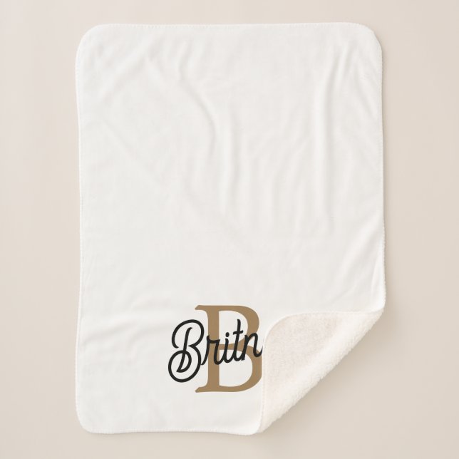 Cobertor Sherpa Nome do Monograma Elegante Moderno Script Dourado  (Frente)