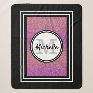 Cobertor Sherpa Nome do Monograma Preto Glitter Dourado Rosa Rosa 