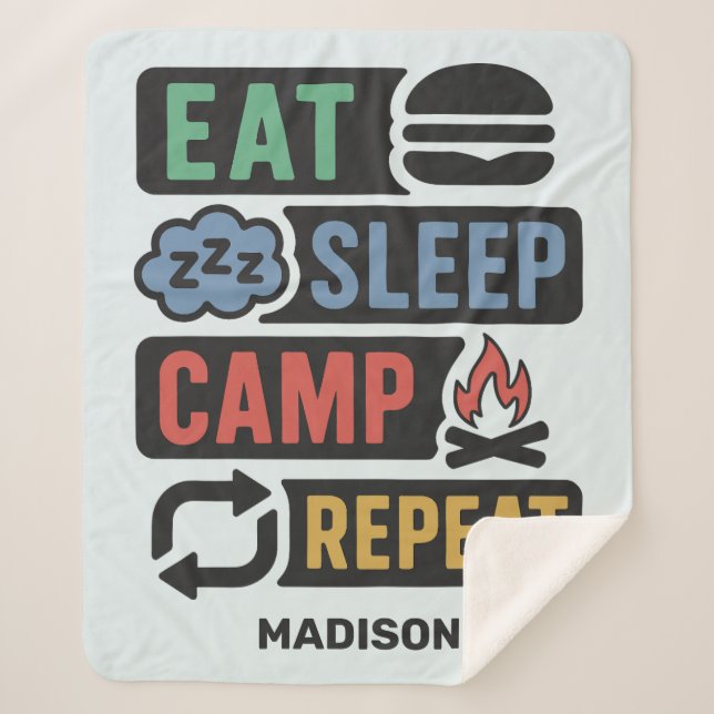 Cobertor Sherpa Nome e Cor Personalizados de Acampamento (Frente)