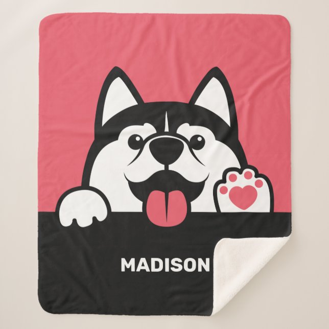 Cobertor Sherpa Nome e cor personalizados do Husky Siberiano (Frente)