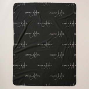 Cobertor Sherpa Nome Elegante & Monograma Preto, Branco & Cinza