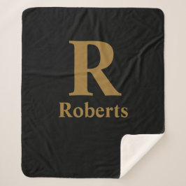Cobertor Sherpa Nome inicial/primeiro/família Dourado em preto