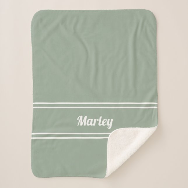 Cobertor Sherpa Nome Minimal Moderno Monograma em Script Verde Sál (Frente)