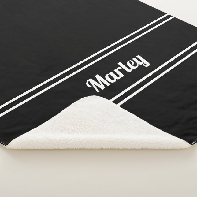 Cobertor Sherpa Nome Minimal Moderno Monograma Script Preto Branco (3/4)