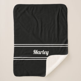 Cobertor Sherpa Nome Minimal Moderno Monograma Script Preto Branco