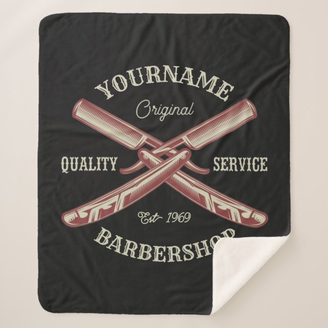Cobertor Sherpa NOME Personalizado Barber Hetero Razor Barbershop (Frente)