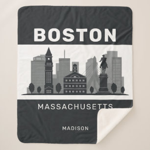 Cobertor Sherpa Nome Personalizado Boston Massachusetts