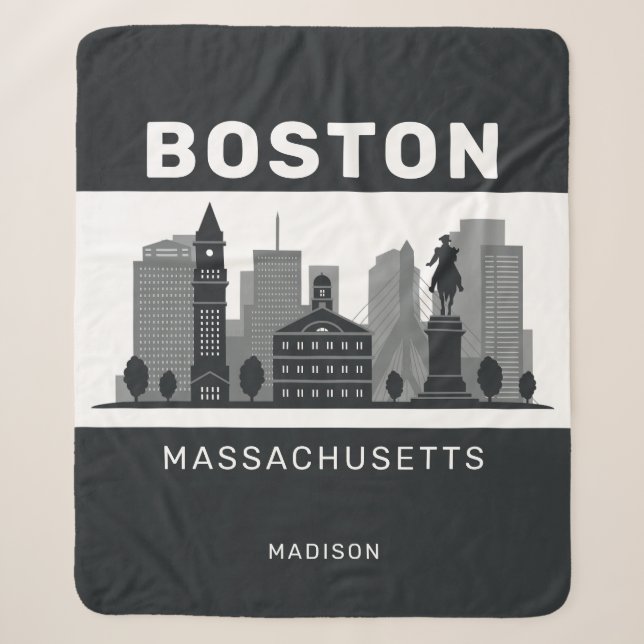 Cobertor Sherpa Nome Personalizado Boston Massachusetts (Frente)