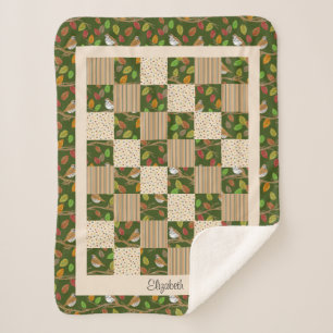 Cobertor Sherpa Nome Personalizado das Folhas de outono e Aves