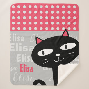 Cobertor Sherpa Nome personalizado de bolinhas cor-de-rosa de gato