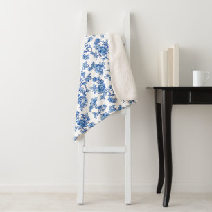 Cobertor Sherpa Nome Personalizado de Chinoiserie Azul e Branco