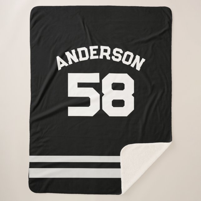 Cobertor Sherpa Nome personalizado preto e número de ventilador de (Frente)