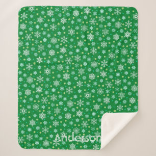 Cobertor Sherpa Nome Personalizado Verde Flocos de Neve Elegantes 
