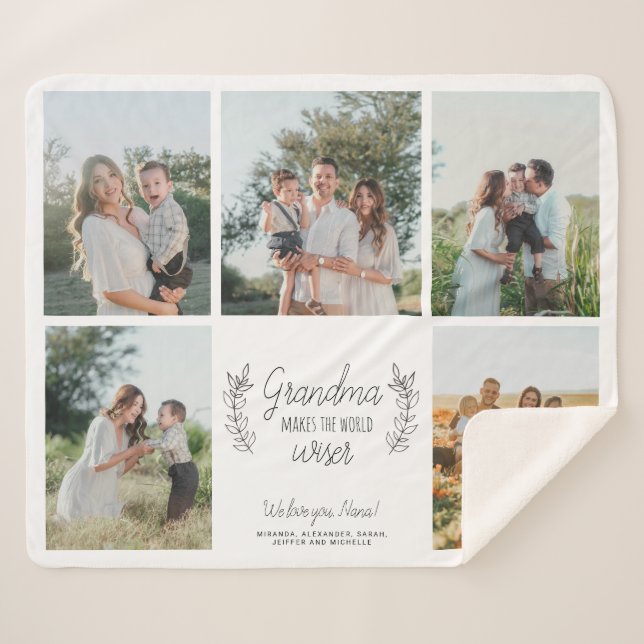 Cobertor Sherpa Nós te amamos vovó 5 foto colagem personalizada (Frente (Horizontal))