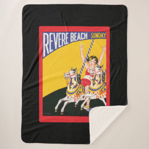 Cobertor Sherpa Nostálgico do Poster do Vintage Revere Beach Carou