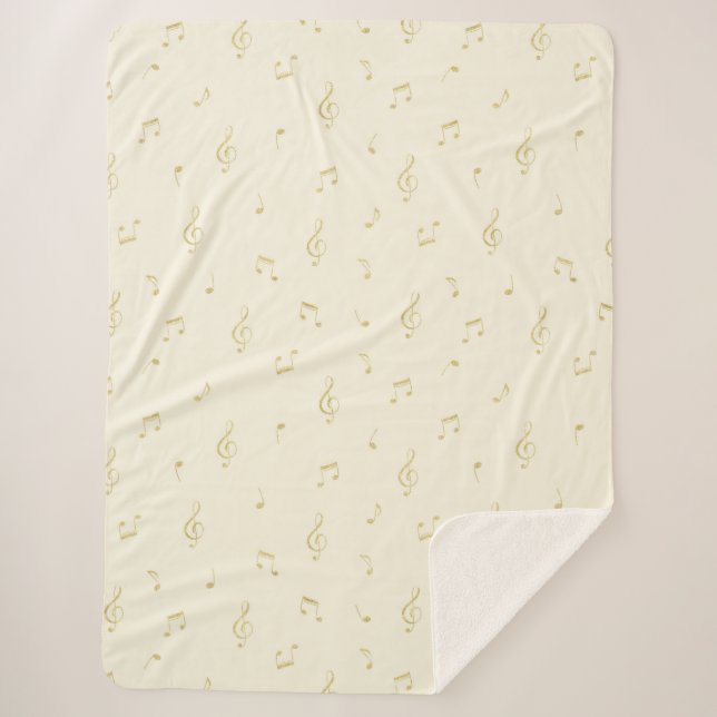 Cobertor Sherpa Notas Musicais Douradas Creme (Frente)