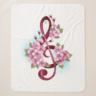 Cobertor Sherpa Notas musicais em clave de sol com flores de Sakur