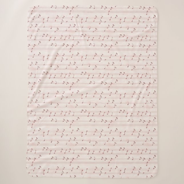 Cobertor Sherpa Notas Musicais Rosa Bege  (Frente)