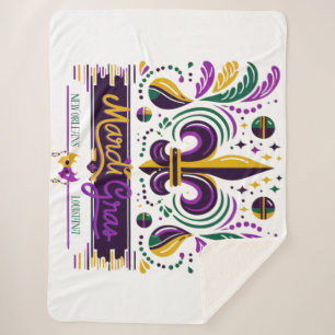 Cobertor Sherpa Nova Orleans Mardi Gras verde-roxo