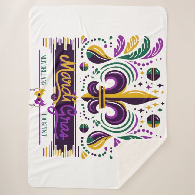 Cobertor Sherpa Nova Orleans Mardi Gras verde-roxo (Frente)