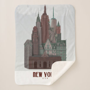 Cobertor Sherpa Nova York em Nuvens - Vermelho Escuro e Verde