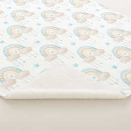 Cobertor Sherpa Nuvens brancas e bronzeadas azuis e arco-íris