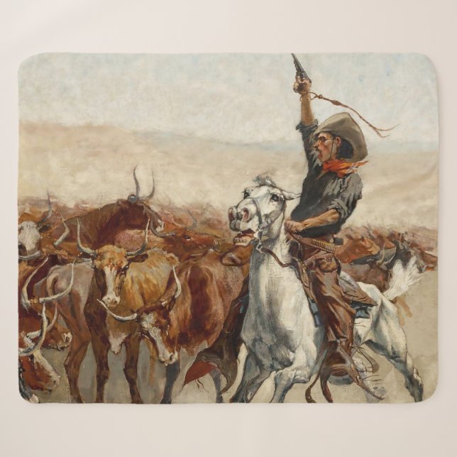 Cobertor Sherpa O Arredondamento Arte Ocidental por Frederic Remin (Frente (Horizontal))