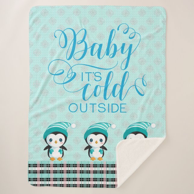Cobertor Sherpa O Bebê É Frio Fora Da Casa Verde Pinguim (Frente)