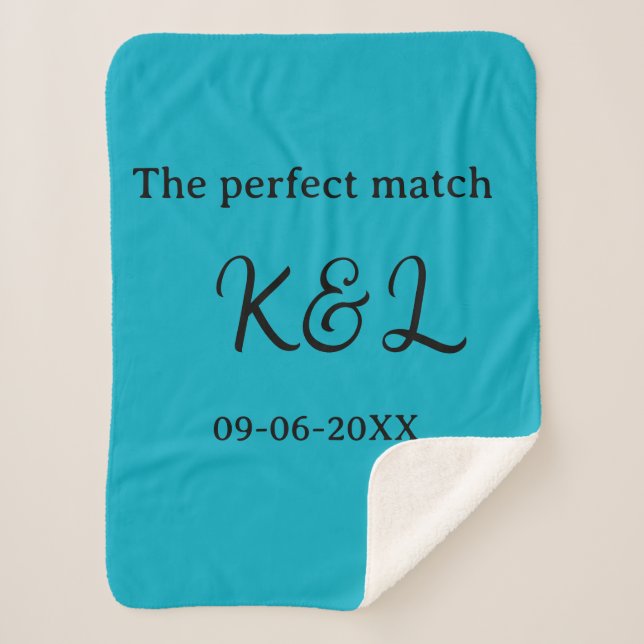 Cobertor Sherpa O casal nome letra data azul sim perfeito (Frente)