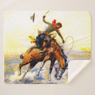 Cobertor Sherpa “O Domador” Arte Ocidental por Charles M Russell