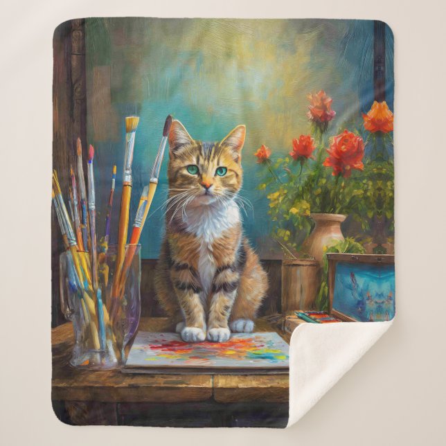 Cobertor Sherpa O Gato Artístico (Frente)