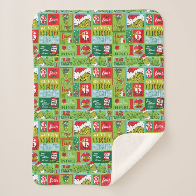 Cobertor Sherpa O Grpolegadas | 12 dias de padrão Grinchmas (Frente)