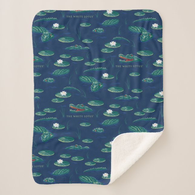 Cobertor Sherpa O padrão da lagoa branca de jacaré de lótus (Frente)