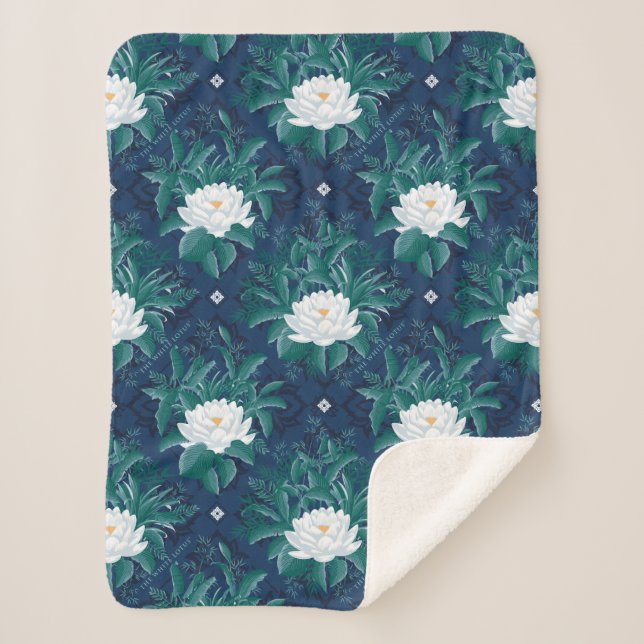 Cobertor Sherpa O Padrão do Lotus Midnight White (Frente)