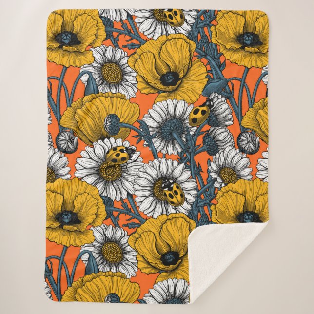 Cobertor Sherpa O prado em amarelo e azul (Frente)