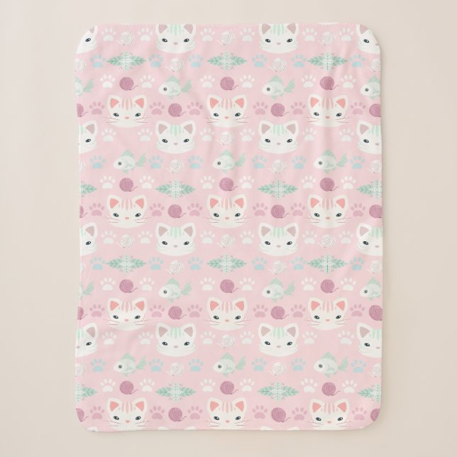 Cobertor Sherpa O que é Legal, Gatinho em Rosa e Verde Menta (Frente)