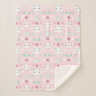 Cobertor Sherpa O que é Legal, Kitty Cat em Rosa e Mint