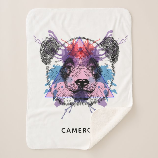 Cobertor Sherpa O urso de panda geométrico | adiciona seu nome (Frente)