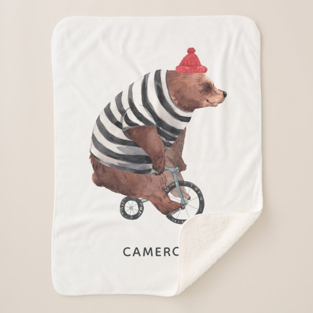 Cobertor Sherpa O urso do divertimento da bicicleta | adiciona seu (Frente)
