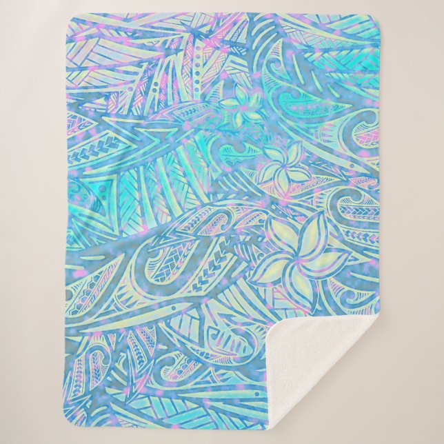 Cobertor Sherpa Oceano Azul - Havaí - Samoano - Tribal Polinésia (Frente)