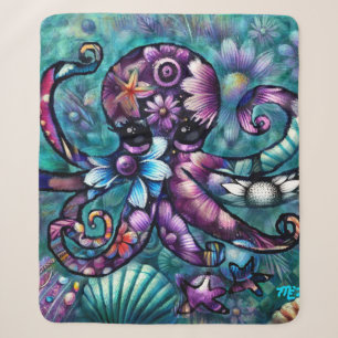 Cobertor Sherpa Octopus Floral Teal Roxo Azul Costeira