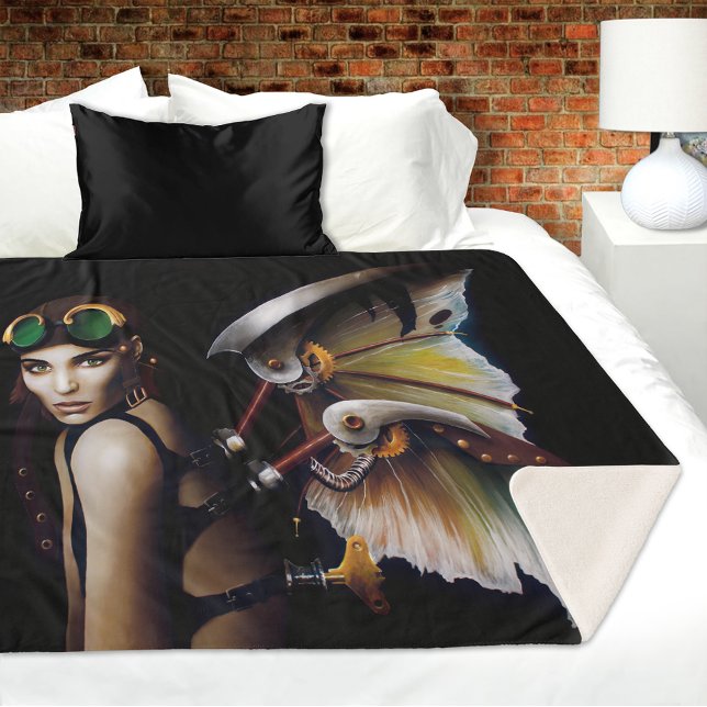 Cobertor Sherpa Óculos com Asas de Fada Mecânicas Steampunk (Criador carregado)