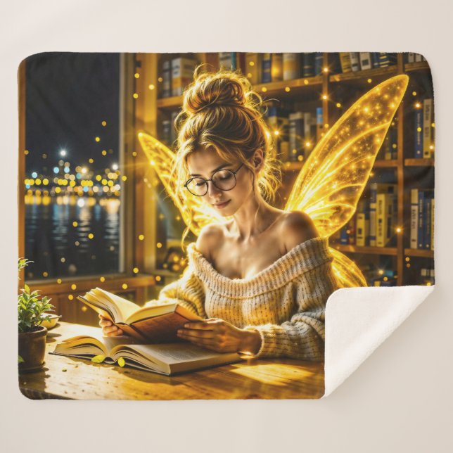 Cobertor Sherpa Óculos e livros da fada de sonho (Frente (Horizontal))