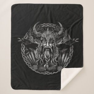 Cobertor Sherpa Odin e seus corvos Huginn e Muninn