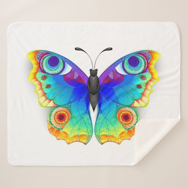 Cobertor Sherpa Olho Peacock da Borboleta Arco-Íris (Frente (Horizontal))